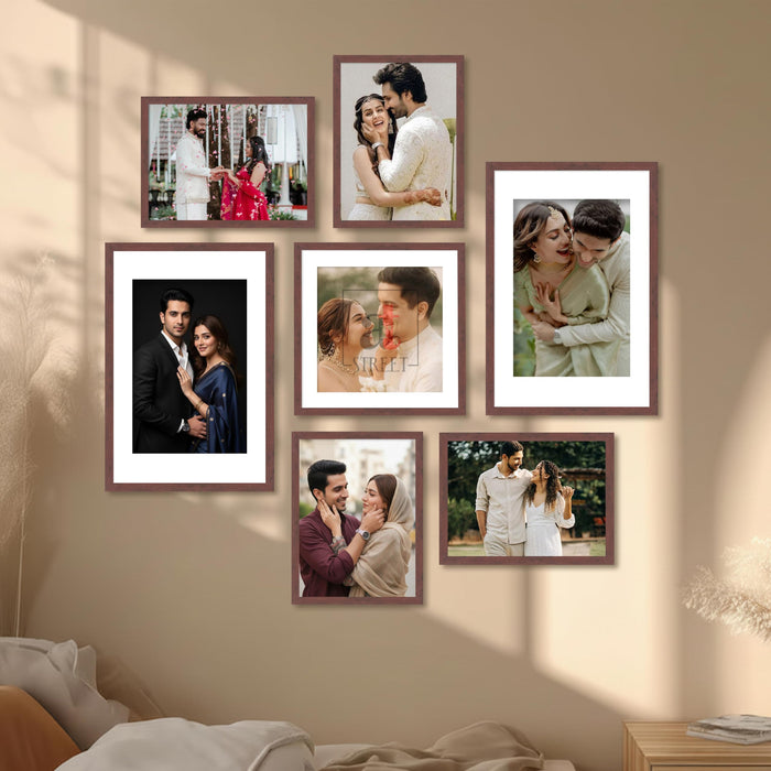 Art Street Photo Frame Set of 7 Brown Wall Decor Collage Display Hanging Family Picture Frames Gallery Collection Decor Items Wall Mount Frames Birthday Anniversary Gift, 8x12, 12x12 and 12x16 In