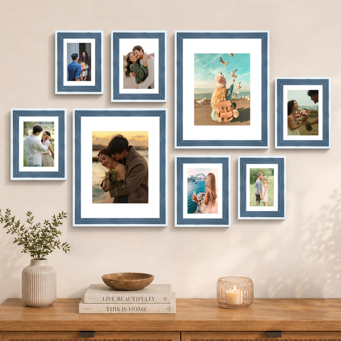 Art Street Blue Gallery Wall Photo Frame Set | Modern Memory Timeline Wall Decor for Living Room, Bedroom & Family Photo Collage Display