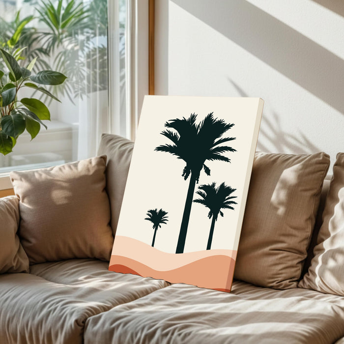 Abstract Palm Tree Desert Stretched Canvas Wall Art Modern Boho Illustration Painting for Home & Office Wall Decor, (16x22 Inch)