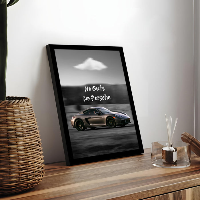 Framed Motivational Automotive Wall Art Print with Sports Car Illustration and Bold Text 32x44 cm