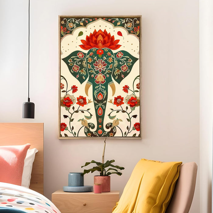 Large Canvas Painting Panel Framed Wall Art Print Elephant Framed Luxury Paintings for Home Décor (Pink, 23x35 Inch)