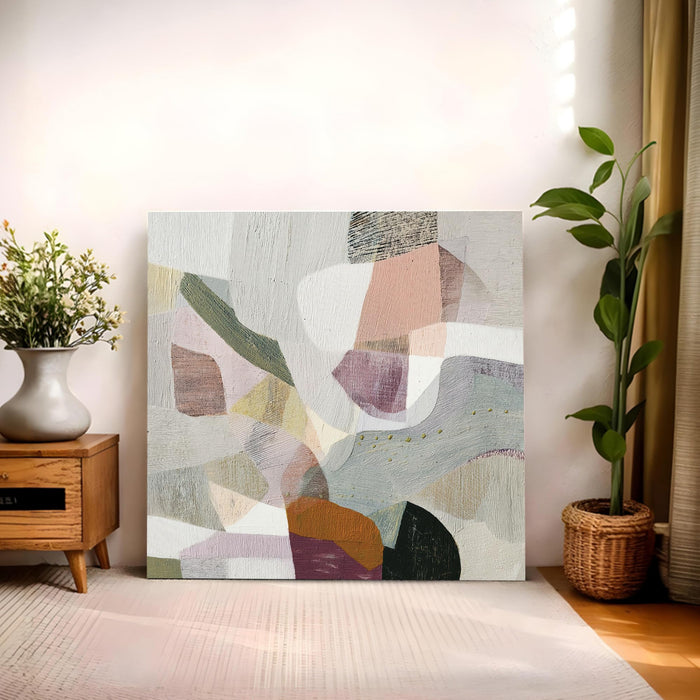 Abstract Textured Geometric Stretched Canvas Wall Art PAinting for Living Room, Modern Pastel Patchwork Painting for Living Room, Home Decor & Office (56xx56 cm)