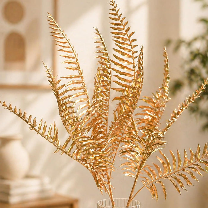 Art Street Artificial Golden Fern Stems (Set of 2) – Metallic Plastic Decorative Leaves for Home Décor, Vase