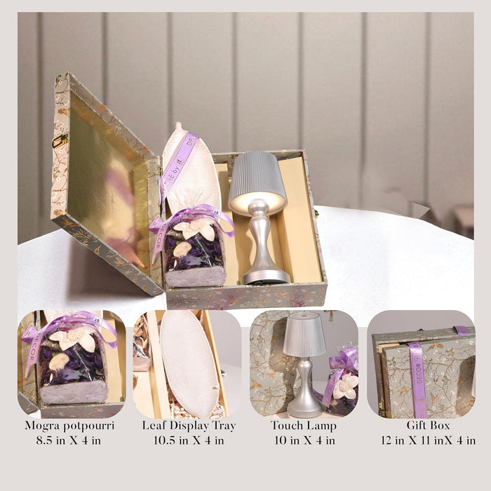 Diwali Gift Hamper Box with Table Lamp, Vanilla Scent Potpourri and Tray, Friends and Relatives (Pack of 3)