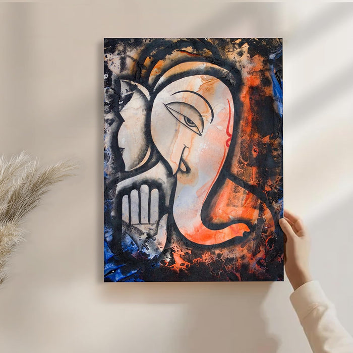 Ganesh Ji Theme Stretched Canvas Painting Art Print | Digital Print On Stretched-Canvas (30x41 CM)