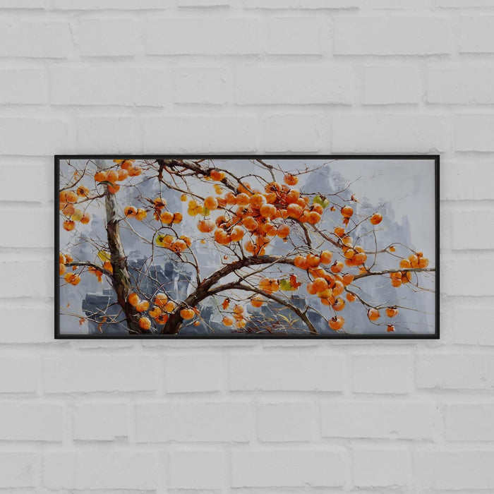 Art Street Abstract Persimmon Tree on The Mountain Large Canvas Painting Panel for Home Décor (Black, 23x47 Inch)