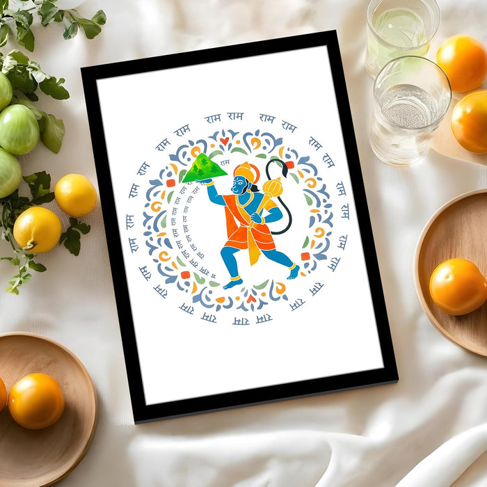 Hindu Religius Framed Wall Art Print of Lord Ganesha, Krishna, Shiva, Hanuman Pack of 4 | Digital Painting on matt Laminated Paper (24x33 cm)