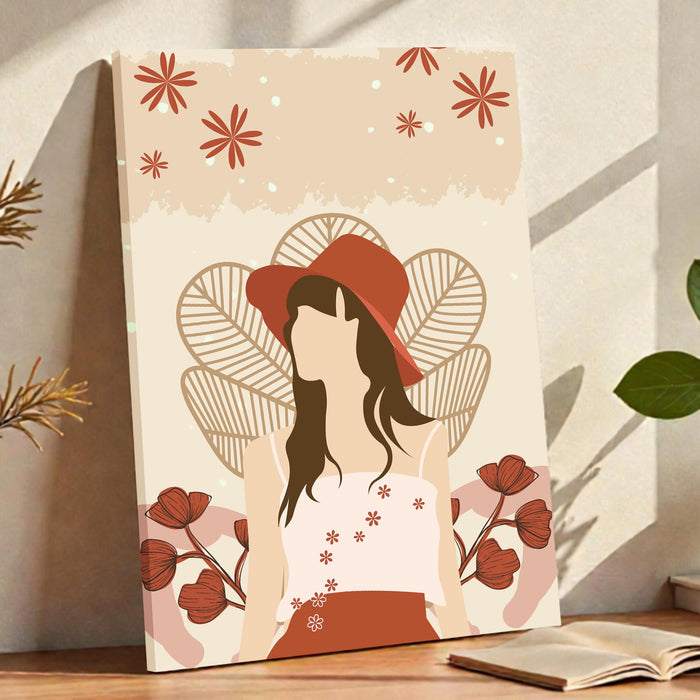 Abstract Women Stretched Canvas Wall Art Modern Boho Illustration Painting for Home & Office Wall Decor, (16x22 Inch)