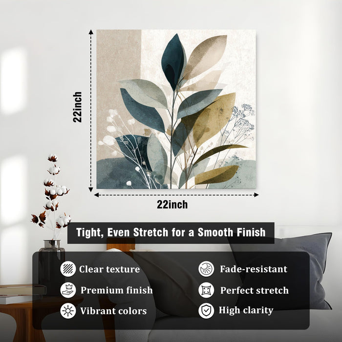 Abstract botanical foliage Stretched Canvas Wall Art Painting For Living Room, Modern Abstract Botanical Poster, Minimalist Overlapping Leaves in Earth Tones for Living Room & Office (56xx56 cm)