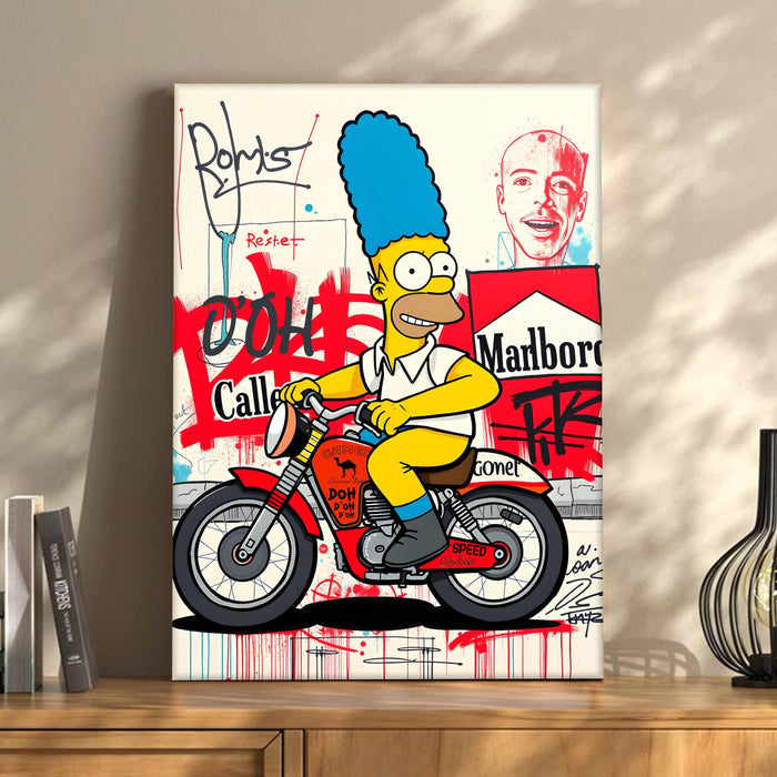 Cartoon Rider Graffiti Stretched Canvas Painting Print | Pop Art Street Style Wall Décor | Modern Abstract Wall Art for Home & Office, 41x56 cm
