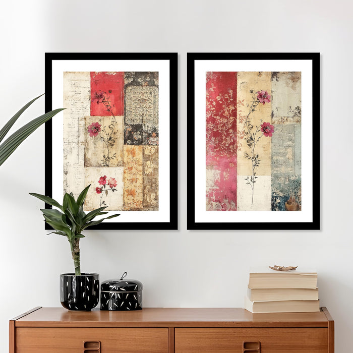 Modern Art Flowers Texture Soft Vintage Wall Painting, Set of 2 (Beige, 13x18 Inch), Wall Paintings