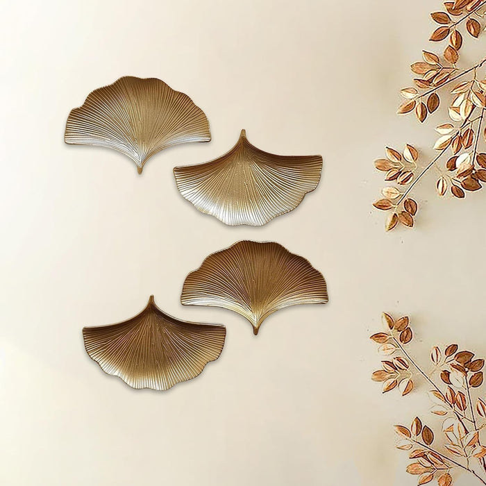 Art Street Wooden Gingko Leaf MDF Wall Plate For Living Room, Decorative Wall Hanging Carved Decal for Home Décor (Set of 4, 6.2x9.2 Inches)