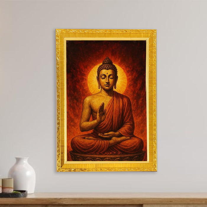 Lord Baudha Meditating Photo Frame for Mandir, Pooja Room | Divine Baudh Deity Wall Art (10x13 Inch)