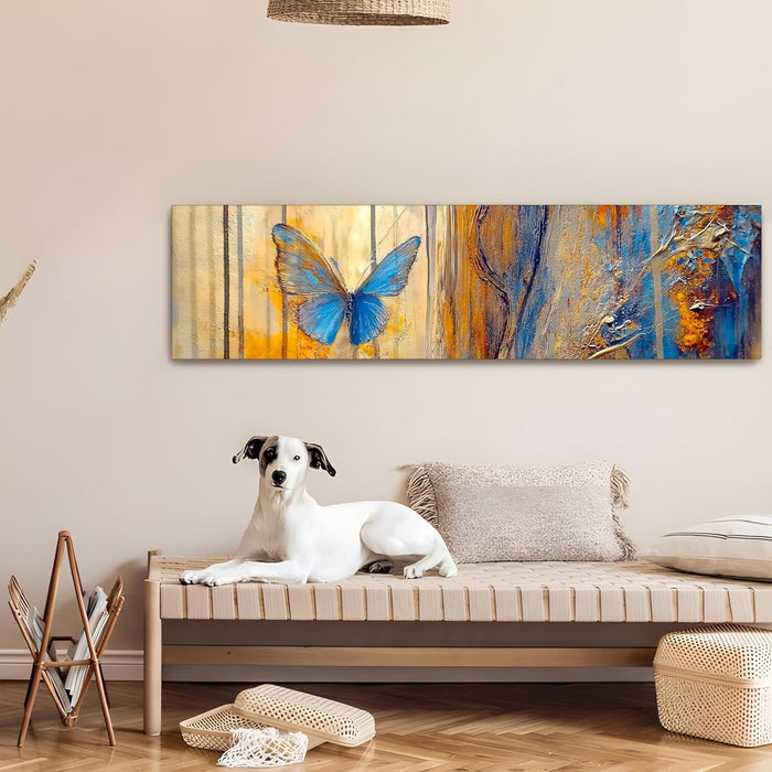 Large Stretched Canvas Painting, Panel Wall Art Print Abstract Blue Butterfly Luxury Paintings for Home Decoration (Blue, 12x46 Inch)