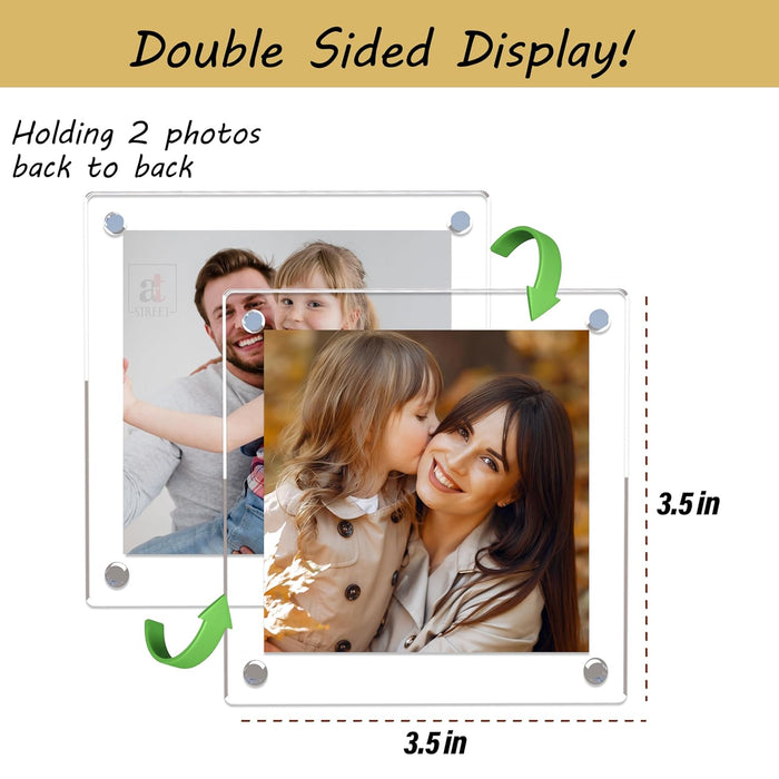 Acrylic Magnetic Picture Photo Frames 9x9 Cm Set of 2, Custom Acrylic Refrigerator, Square Shape Fridge Magnetic Photo Frames