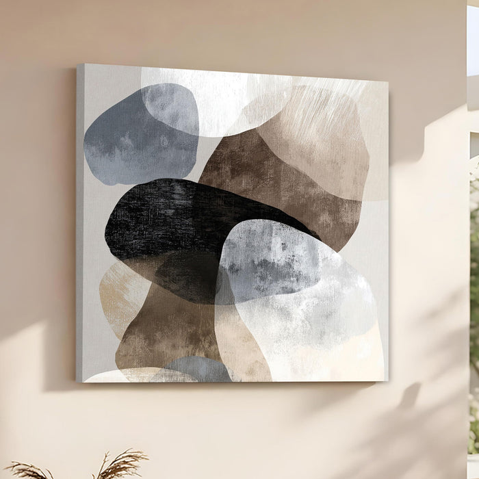 Modern Abstract Stretched Canvas Wall Art Painting For Living Room, Minimalist Geometric White & Dark Brown Textured Painting for Living Room, Office & Home Decor (56xx56 cm)