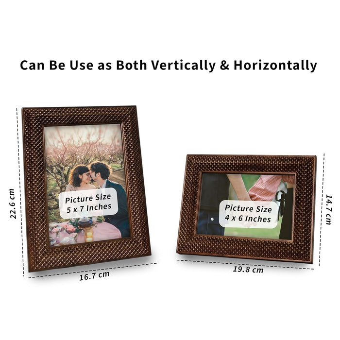 Photo Frame for Table Set of 2, Plexi Glass, Engineered Wood Photo Frame (Brown, Size- 4x6 & 5x7 Inch)