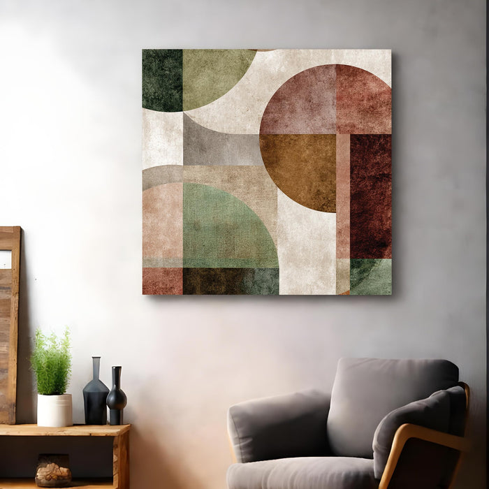 Boho Geometric Circles Stretched Canvas Wall Art Painting For Living Room, Modern Minimalist Abstract Painting for Living Room, Office & Studio (56xx56 cm)