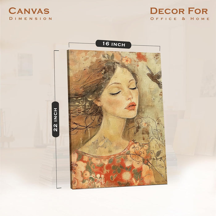 Abstract Dreamlike Art of Women and Nature in Orange, Red, and Brown | Digital Painting On Canvas Stretched on Wood (16x22 Inch)
