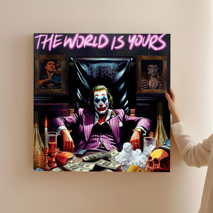 The World Is Yours Luxury Stretched Canvas Wall Art | Dark Motivation & Power Theme Modern Wall Painting for Living Room, Office & Man Cave Décor, 22x22 Inch