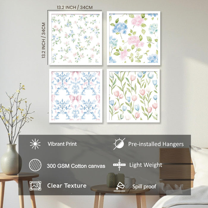 Floral Wall Art Prints With Flowers—Botanical Framed Wall Decor for Living Room, Bedroom, Nursery & Home Décor, (Set of 4) (13.2 inch x 13.2 inch)