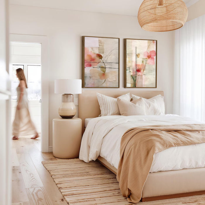 Magnolia Floral Stretched Canvas Wall Painting Flower Large Wall Art Painting for Living Room Decoration, Stylish Large Wall Art Print for Wall Decor (Set of 2, 58x89 cm)
