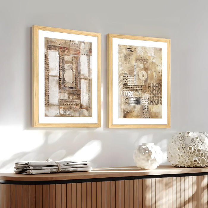 Modern Art African Collage Paintings, Set of 2 (Brown, 13x18 Inch), Wall Paintings