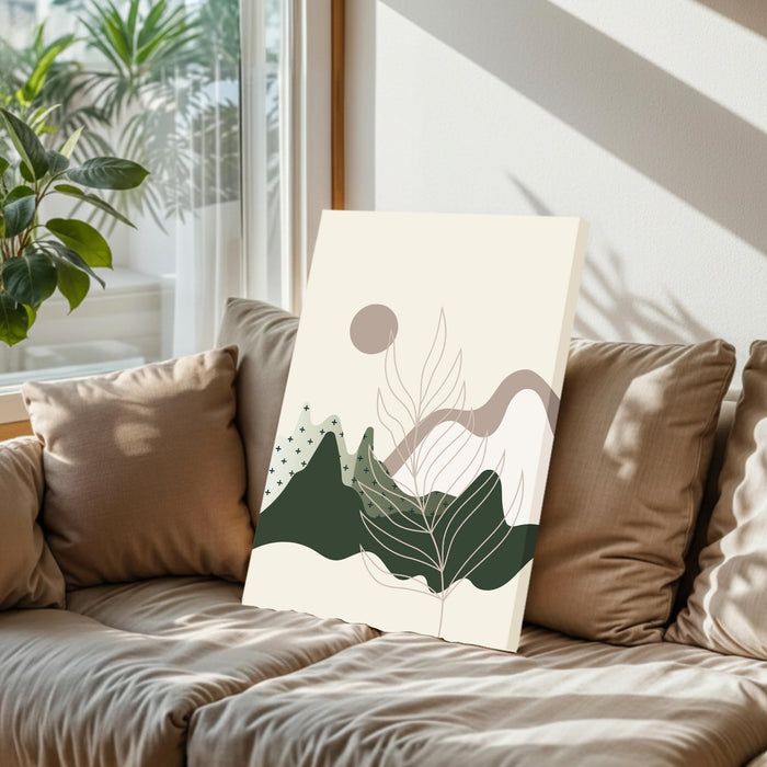 Abstract Sun Rising Stretched Canvas Wall Art Modern Boho Illustration Painting for Home & Office Wall Decor, (16x22 Inch)