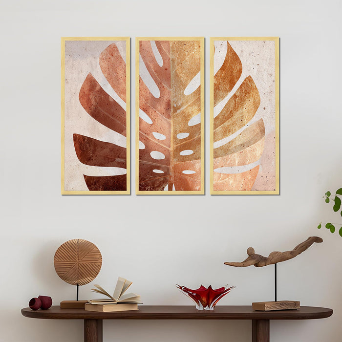 Abstract Botanical Framed Wall Art Set of 3 | Modern Boho Leaf & Landscape Prints | Engineered Wood Frame Wall Décor for Living Room, Bedroom & Office, 8.9x18.9 Inch
