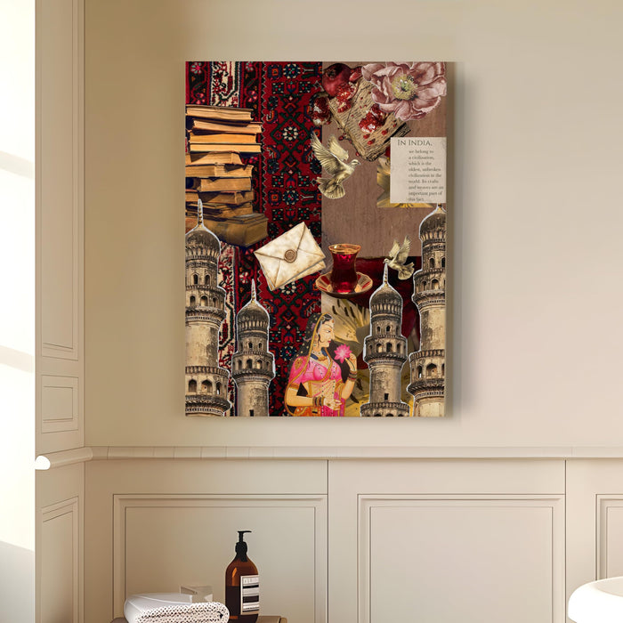 Mughal Landmarks Collage Mixed Media Canvas Wall Painting | Travel pop art Canvas Wall Painting For Home and Office Wall Décor (41x56 cm)