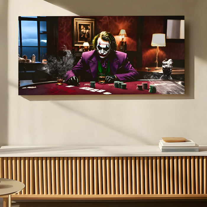 Cinematic Poker Table Stretched Canvas Wall Art | Dark Luxury Casino Theme Modern Wall Painting for Living Room, Office & Man Cave Décor, 22x46 Inch
