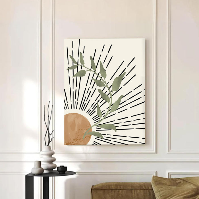 Abstract Corner Sun Rising Stretched Canvas Wall Art Modern Boho Illustration Painting for Home & Office Wall Decor, (16x22 Inch)