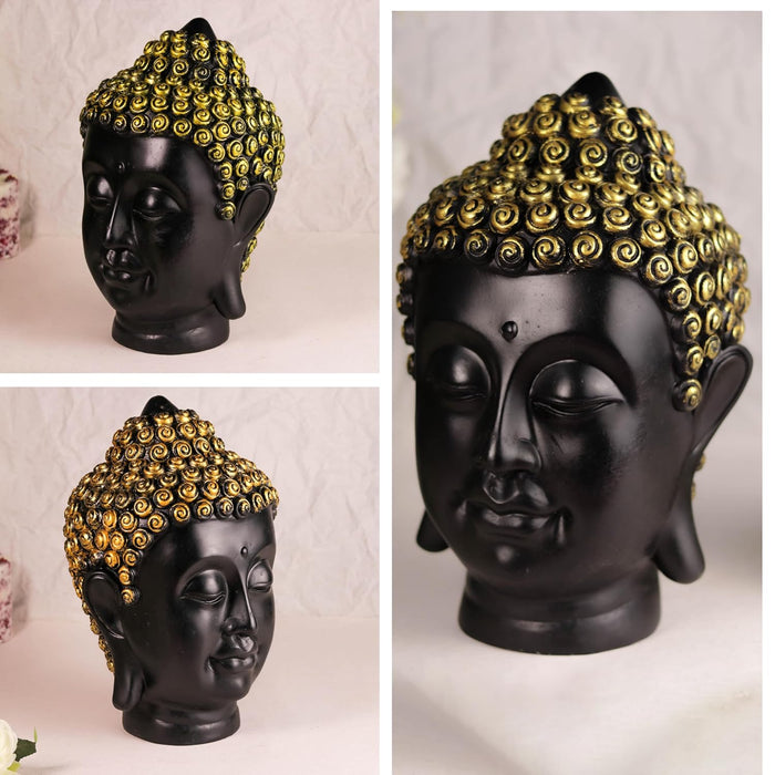 Buddha Head Statue Showpiece Idol, Crafted from Resin Buddha Head Murti (Black, 17x37 cm)