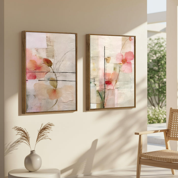 Magnolia Floral Stretched Canvas Wall Painting Flower Large Wall Art Painting for Living Room Decoration, Stylish Large Wall Art Print for Wall Decor (Set of 2, 58x89 cm)