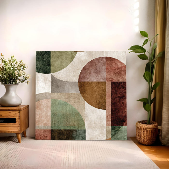 Boho Geometric Circles Stretched Canvas Wall Art Painting For Living Room, Modern Minimalist Abstract Painting for Living Room, Office & Studio (56xx56 cm)