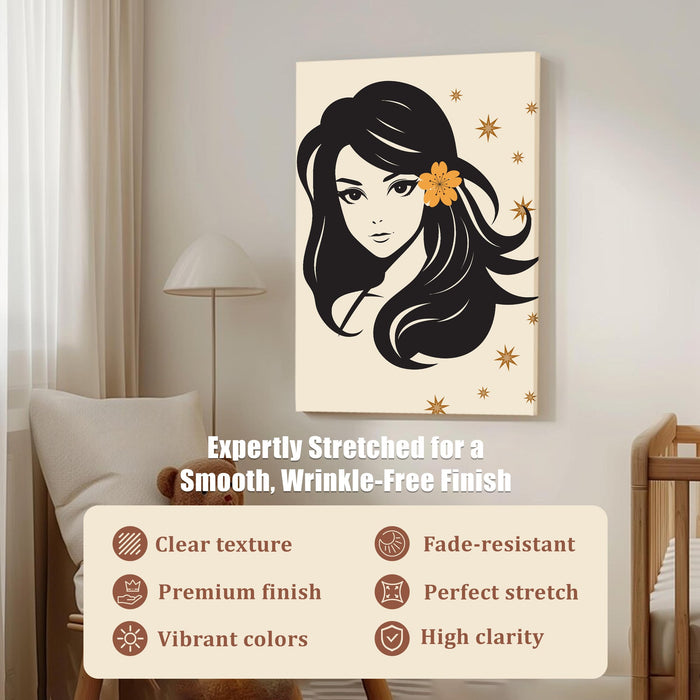 Abstract Female Stretched Canvas Wall Art Modern Boho Illustration Painting for Home & Office Wall Decor, (16x22 Inch)