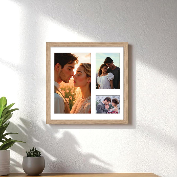 Photo Frame Collage 15x20, 10x15, 8x10 cm Photos Display 3 Oppenings Wall Mounting Home Décor Photo-Frame (34x34 cm)