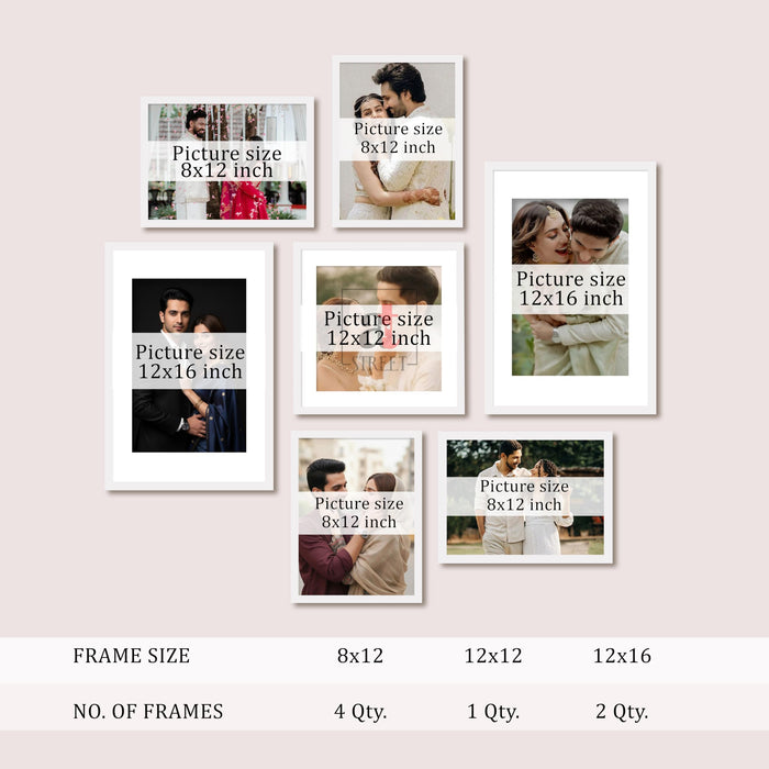 Art Street Photo Frame Set of 7 White Wall Decor Collage Display Hanging Family Picture Frames Gallery Collection Decor Items Wall Mount Frames Birthday Anniversary Gift, 8x12, 12x12 and 12x16 In