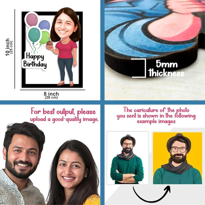 Happy Birthday For Women Personalized Gift for Friends, Sister, BFF, Girlfriend, Mother Character Caricature Standee, Photo Frame Unique Design Customized Gift for Friends & Family
