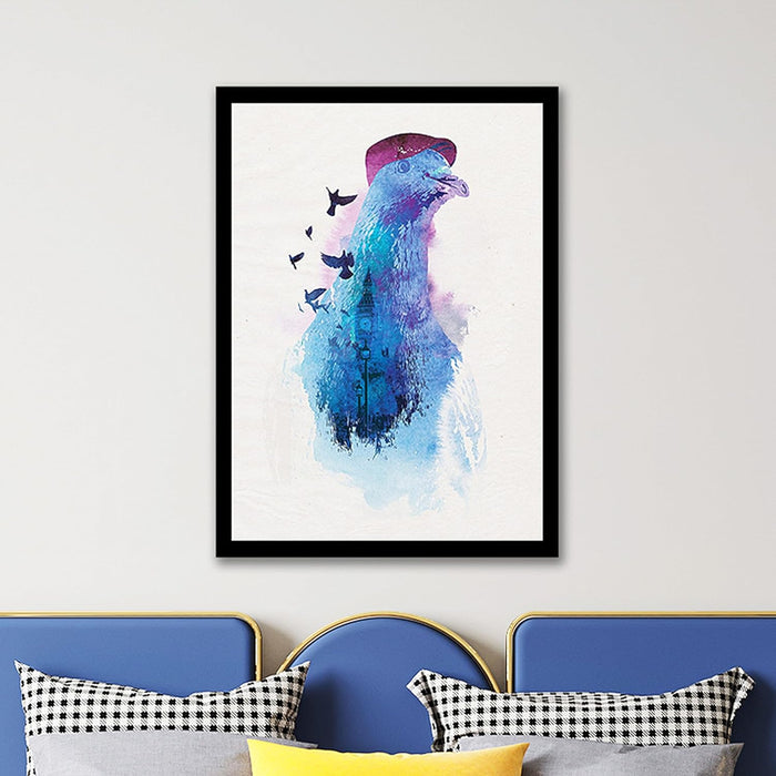 Blue Crow Abstract painting Framed Art Print for Home, Kids Room Decoration (12.9 x 17.7 Inches)