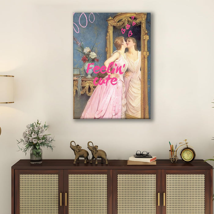 Feelin' Cute Canvas Painting Feminist, Motivational Poster, Feminist gifts (16x22 Inch)