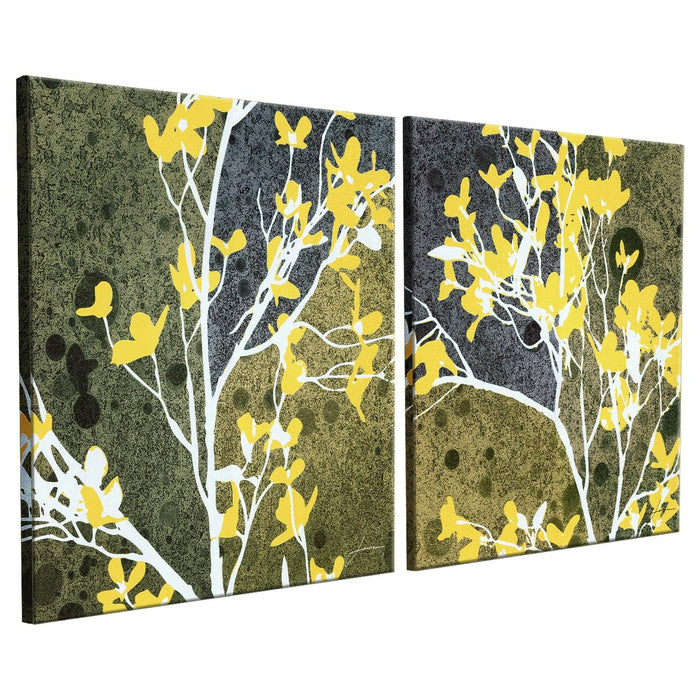 Decorative Jardin Birds Stretched Canvas Painting for Home Decor (Multicolor, Set of 2, 12 X 12 Inches)