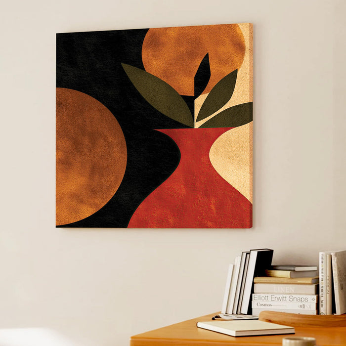 Boho Botanical Stretched Canvas Painting For Living Room | Abstract Vase Leaf Wall Art Large Canvas Painting For Livingroom Home Decor, Bedroom, Hallway's, Office, Hotel - 86x86 cm