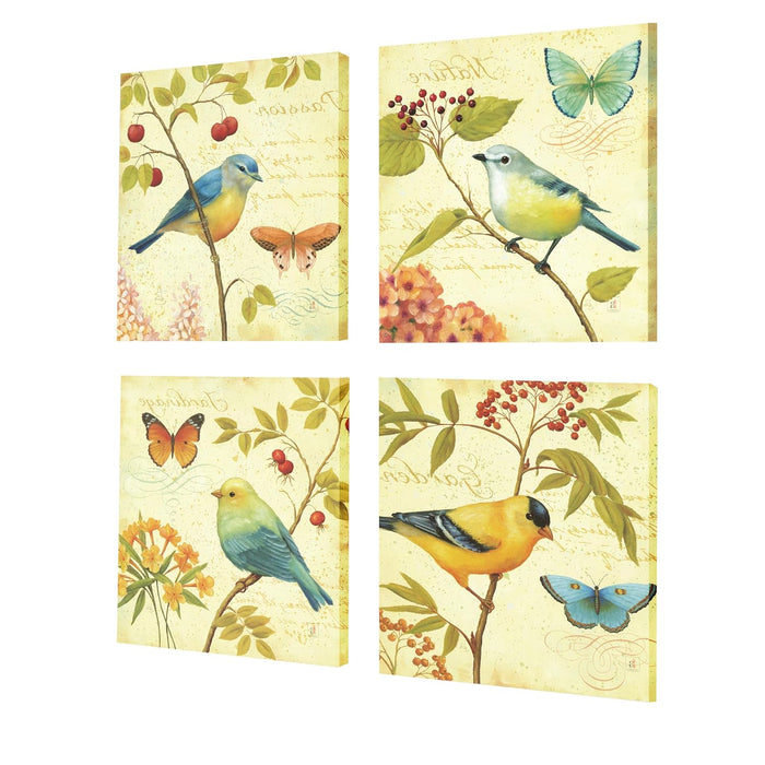 Multicolor Bird and Butterfly Wall Art Painting Set of 4 | Painting on Stretched Canvas (12x12Inches)
