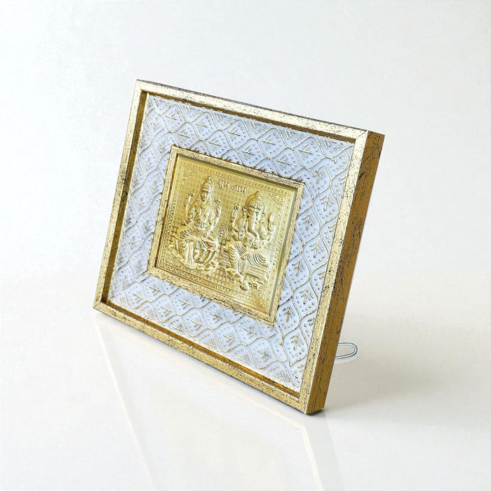 Gold Plated Lakshmi and Ganesh Photo Frame, Silver and Gold God Photo Frames (6x5 inch)