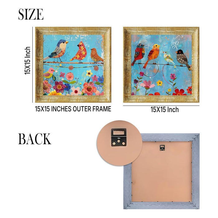 Lotus Floral Pattern Wall Art Prints, Elegant Lotus Designs (15x15 Inch)