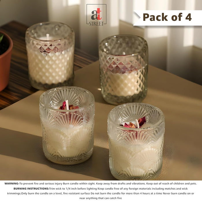 Rose Scented Soy Wax Glass Votive Candle for Diwali Gifting - Pack of 4 Glass Jar| Premium Collection Pack. (Fresh Rose)