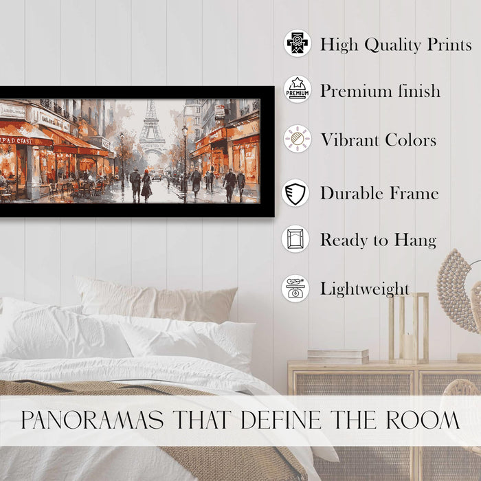 Paris City Street with Eiffel Tower View Wall Art Framed Luxury Paintings for Home Decoration, Living room, Bedroom and Office Decoration (99x38 CM)