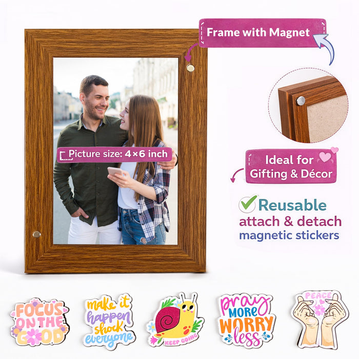 Art Street Table Photo Frame with MDF Magnet Sticker | Magnetic Message Sticker Couple Photo Frame for Valentine day, Anniversary Gift (4x6 Inch)