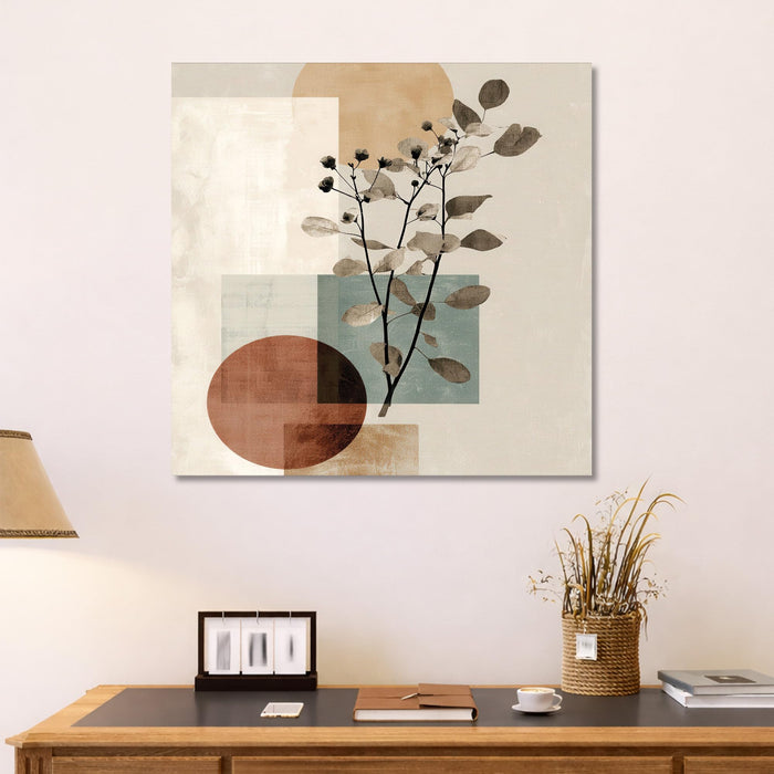 Boho Botanical Stretched Canvas Painting For Living Room | Abstract Nature Wall Art Large Canvas Painting For Livingroom Home Decor, Bedroom, Hallway's, Office, Hotel - 86x86 cm
